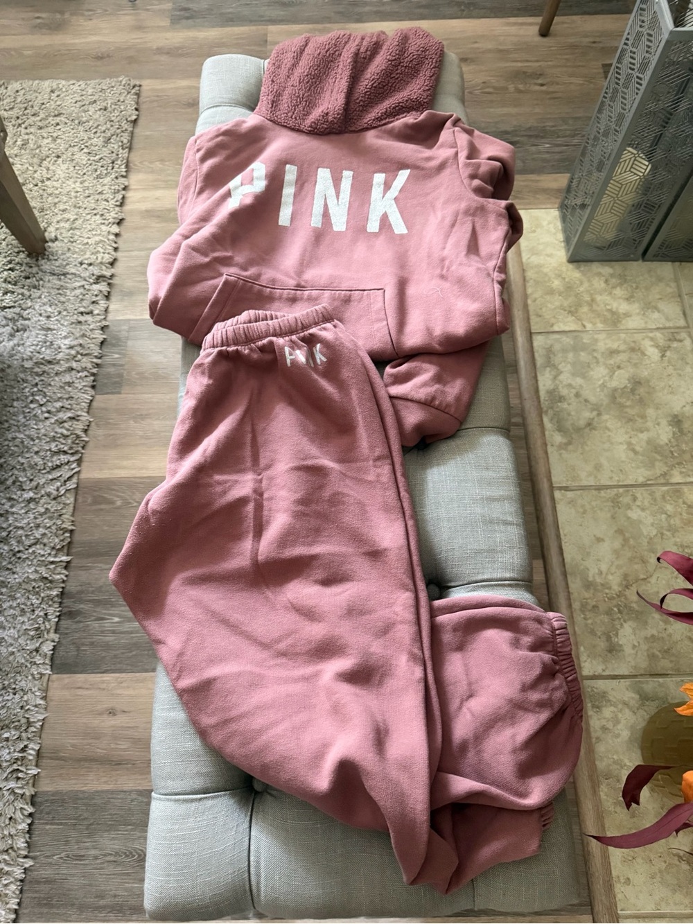 PINK Victoria's Secret Rose Fleece Hoodie & Joggers Set